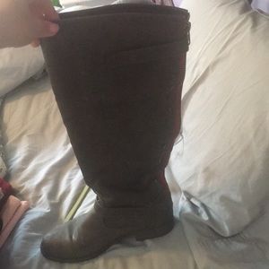 Grey knee high boots